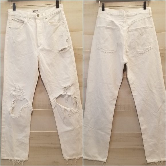 {25} Agolde 90s Mid Rise White Loose Fit Distressed Jeans - Picture 2 of 12